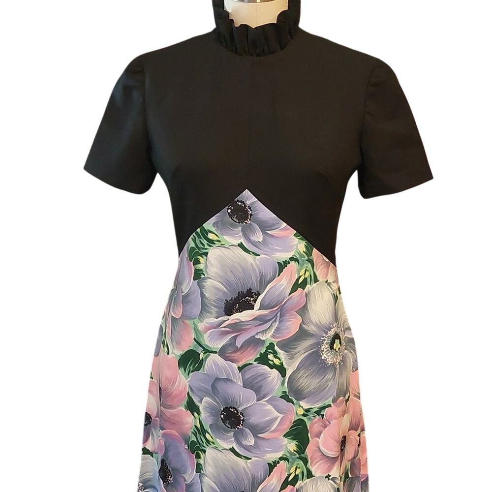 VTG Handmade Floral maxi dress watercolor short sleeve long